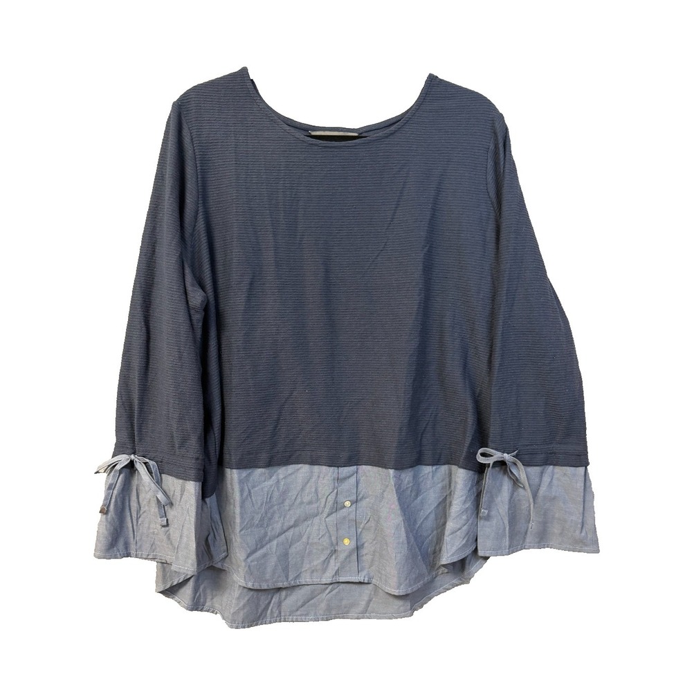 Alexander Jordan Layered Hi-Low Blue Tunic Top Button/Tie Cuffs Womens' Sz 2X